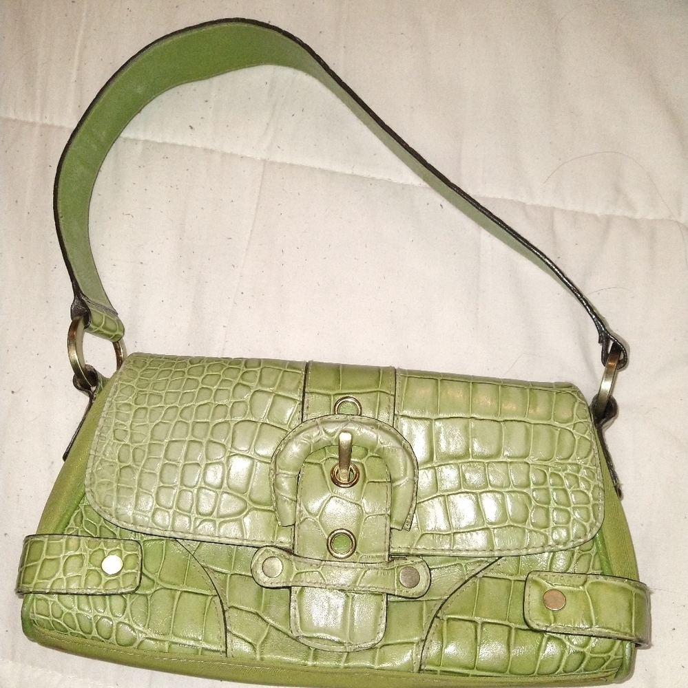 Wilson suede and leather-Lime green small purse